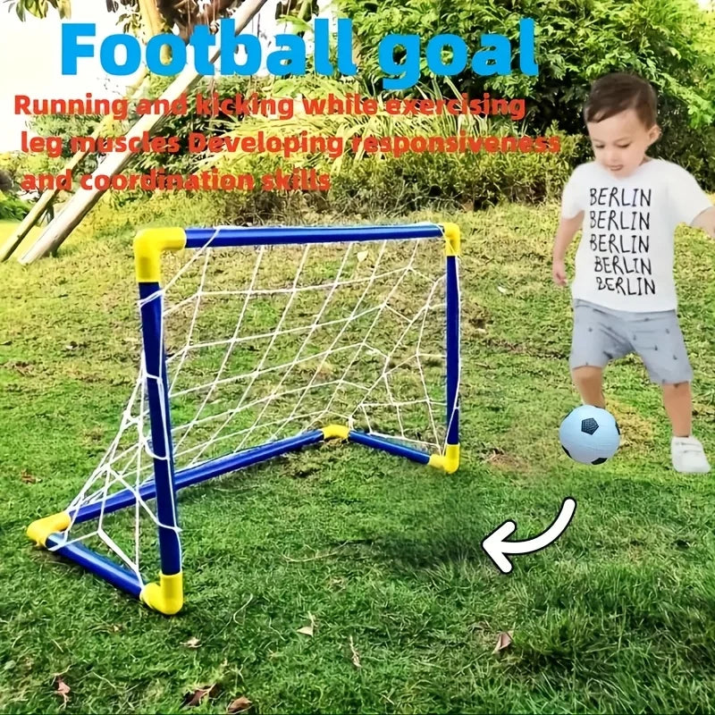 Portable Indoor/Outdoor Toy Football Goal Set 60x40cm - Micro Soccer Net Pump&Ball Lightweight Kids Training Park Beach Games