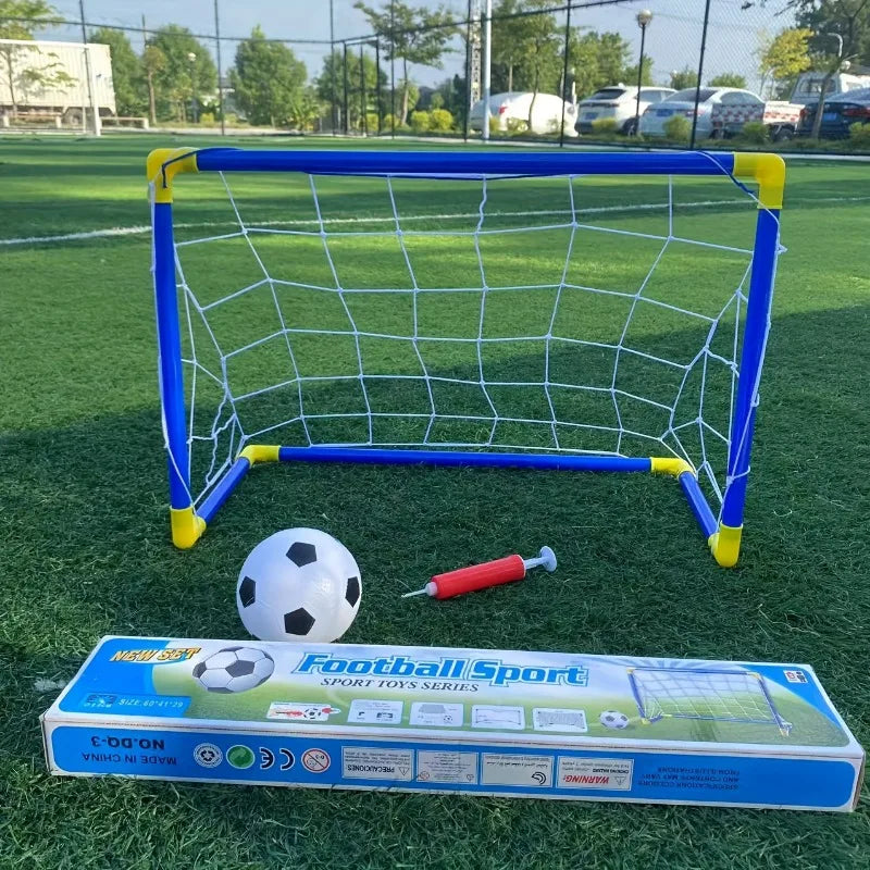 Portable Indoor/Outdoor Toy Football Goal Set 60x40cm - Micro Soccer Net Pump&Ball Lightweight Kids Training Park Beach Games