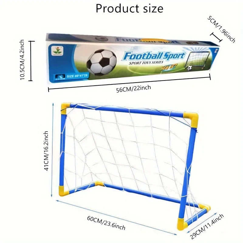 Portable Indoor/Outdoor Toy Football Goal Set 60x40cm - Micro Soccer Net Pump&Ball Lightweight Kids Training Park Beach Games