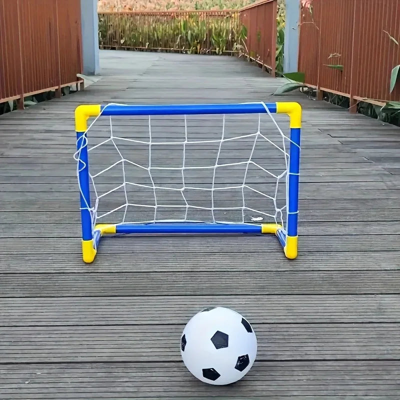 Portable Indoor/Outdoor Toy Football Goal Set 60x40cm - Micro Soccer Net Pump&Ball Lightweight Kids Training Park Beach Games
