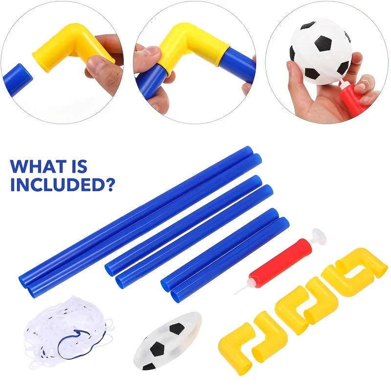 Portable Indoor/Outdoor Toy Football Goal Set 60x40cm - Micro Soccer Net Pump&Ball Lightweight Kids Training Park Beach Games