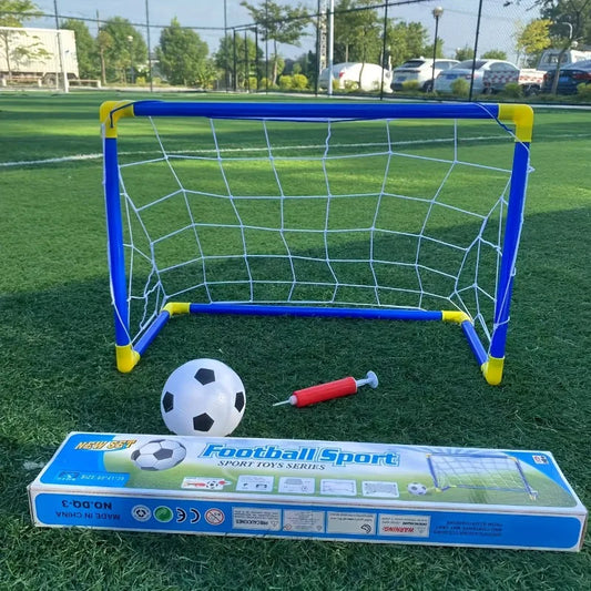 Portable Indoor/Outdoor Toy Football Goal Set 60x40cm - Micro Soccer Net Pump&Ball Lightweight Kids Training Park Beach Games