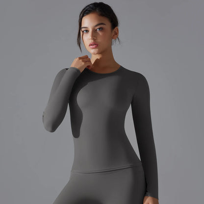 Yoga Shirts For Women Long Sleeve Winter Fitness Running Gym Clothes Workout Dry Fit Breathable High Elastic Sports Top