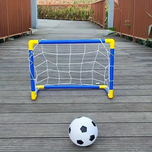 Portable Indoor/Outdoor Toy Football Goal Set 60x40cm - Micro Soccer Net Pump&Ball Lightweight Kids Training Park Beach Games