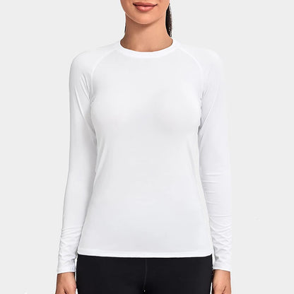 Women's Compression Shirt Athletic Yoga Running Long Sleeve T-Shirt Spring Fall Gym Workout Stretchy Baselayers Rash Guard Tops